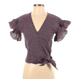 MADEWELL Gingham Check Wrap Side Tie Bow Blouse Top Shirt M Blue/Red
